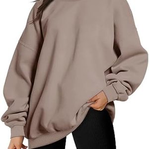 wkwmrpet Womens Oversized Crewneck Sweatshirts Long Sleeve Fleece Pullover Sweaters Casual Workout Tops Fall Winter Clothes