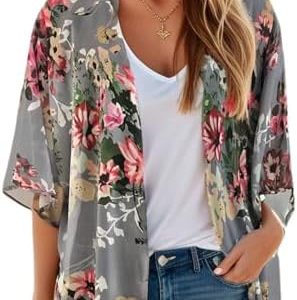 Womens Kimono Cardigan Floral Summer Tops Loose Beach Cover up Casual Jackets Shirts
