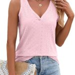 isermeo Women Summer Tank Top Deep V Neck Eyelet Camisole 2024 Trendy Sleeveless Sexy Shirt S-XXL