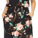 INIBUD Women Summer Floral Short Sleeve Dress Casual T Shirt Tank Midi Dresses with Pockets