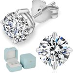 KRKCLIFE Moissanite Earrings, Sparkly Lab Created Diamond Earrings for Women, 0.6-3 CT, D Color, VVS1, 925 Sterling Silver, 14K Gold Wihte Gold Studs Jewelry Gifts for Women, 4-7.5mm