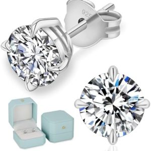 KRKCLIFE Moissanite Earrings, Sparkly Lab Created Diamond Earrings for Women, 0.6-3 CT, D Color, VVS1, 925 Sterling Silver, 14K Gold Wihte Gold Studs Jewelry Gifts for Women, 4-7.5mm