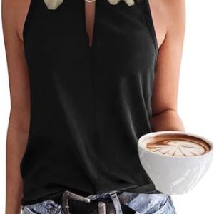 RIROW Tank Tops Women Sleeveless Keyhole V Neck Summer Shirt 2024 New S-2XL