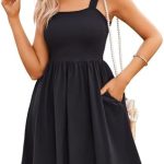 Hotouch Women’s Summer Dress Floral Square Neck Sleeveless Casual Dress with Pockets A-line Swing Mini Dresses Sundress