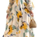 Sissyaki Women’s Long Sleeve Boho Floral Maxi Dress Smocked Beach Flowy Dress