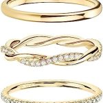 DEARMAY Stackable Cubic Zirconia Gold Ring Set for Women, Dainty 14K Real Gold Diamond Ring Pack Thumb Fashion Thin Ring Pack Simple Non Tarnish Thumb Unique Statement Rings 5/6/7/8/9/10