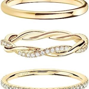 DEARMAY Stackable Cubic Zirconia Gold Ring Set for Women, Dainty 14K Real Gold Diamond Ring Pack Thumb Fashion Thin Ring Pack Simple Non Tarnish Thumb Unique Statement Rings 5/6/7/8/9/10