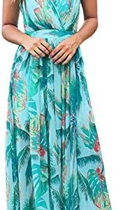 YAMTHR Women’s Summer Dresses Floral Print V Neck Sleeveless Maxi Long Dress