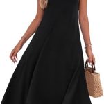 Hotouch Women’s Casual Summer Dress Sleeveless Sundress Hankerchief Hem Midi Tank Dresses Beach Dress with Pockets