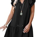 Dokotoo Womens 2023 Spring Summer V-Neck Drawstring Ruffle Cap Sleeve Side Pockets Mini Dress
