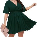 SCOMCHIC Women’s Plus Size Summer Dresses Short Sleeve Wrap V Neck A Line Skater Mini Short Dress XL-4XL