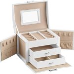 SONGMICS 3-Tier Jewelry Box, Lockable Jewelry Organizer, 2 Drawers, Travel Jewelry Case, White UJBC154W01