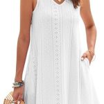 WNEEDU Womens Summer Dresses Sleeveless Beach Cover Up Eyelet Embroidery Tank Dress 2024 New