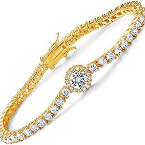 GEMSME 3.0mm Tennis Bracelet 18K White Gold/Yellow Gold Plated Classic Hypoallergenic Cubic Zirconia Bracelet for Women Men 6.5-8.5 Inch