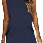 WNEEDU Women’s Summer Dress Causal Sleeveless Drawstring Waist Short Dress Beach Cover up Sundresses with Pockets