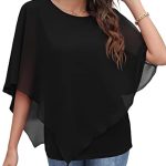 Qixing Summer Casual Loose Round Neck Chiffon Flowy Tops Blouses for Women