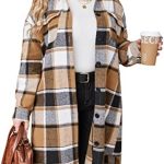IN’VOLAND Women’s Plus Size Flannel Shirts Long Sleeve Plaid Shacket Lounge Lapel Button Down Tartan Long Jacket Coats