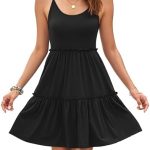 WNEEDU Womens Summer Dress Spaghetti Strap Sundress Sleeveless A-line Swing Beach Mini Dress 2024