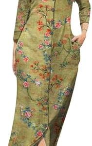 YMING Womens Long Sleeve Button Down Shirt Dress Casual Printed Maxi Dresses Lapel Loose Fit Blouse Dress with Pockets