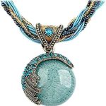Nurbo Women’s Retro Bohemian Style Turquoise Rhinestone Pendant Collar Chain Necklace