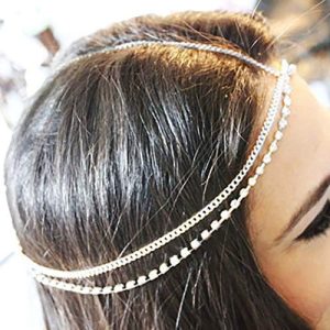 Fstrend Boho Fashion Layered Head Chains Sparking Rhinestone Headband Jewelry for Women and Girls(Silver)