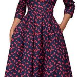 Simple Flavor Women’s Floral Vintage Dress Elegant Midi Evening Dress 3/4 Sleeves