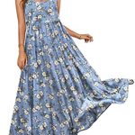 YESNO Summer Dresses for Women 2022 Casual Loose Boho Floral Dress with Pockets Spaghetti Strap Maxi Dress E75CA