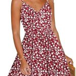 MISFAY Women’s Summer Dress Floral Wrap V Neck Adjustable Spaghetti Strap Casual Swing Sundress Dress with Pocket