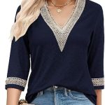 RIROW Womens Tops 3/4 Sleeve Blouses Dressy Casual Tunic Lace Shirts 2023 New M-3XL