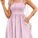 Hotouch Women’s Summer Dress Floral Square Neck Sleeveless Casual Dress with Pockets A-line Swing Mini Dresses Sundress