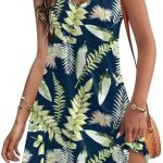 Hotouch Women’s Casual T-Shirts Dress Floral Sundress with Pockets Summer Beach Dress V Neck Loose Tank Dresses
