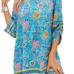 Hotouch Women Casual Summer Beach Dress Boho Tassel Tie Neck 3/4 Sleeve Short Babydoll Floral Print Flowy Cover Up Dresses