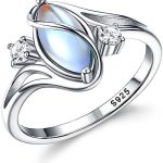 BESTEEL 925 Sterling Silver Moonstone Ring for Women Solitaire Gemstone Ring Shiny Finger Ring Handmade Statement Ring Thumb Ring Moonstone Ring Silver Ring for Women