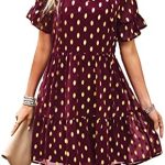 OUSIMEN Women’s Dresses Casual Summer V-Neck Ruffle Dot Short Sleeve Party Dress S-XL