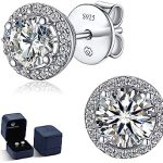 MomentWish Stud Earrings for Women, Birthday Gift for Mom Wife, 1/2Carat Moissanite Earrings, Lab Created Diamond Earrings for Her, 14K Gold Plated 925 Sterling Silver Earrings