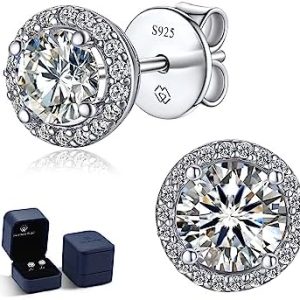 MomentWish Stud Earrings for Women, Birthday Gift for Mom Wife, 1/2Carat Moissanite Earrings, Lab Created Diamond Earrings for Her, 14K Gold Plated 925 Sterling Silver Earrings