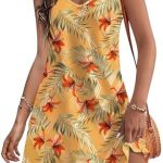 Hotouch Women’s Casual T-Shirts Dress Floral Sundress with Pockets Summer Beach Dress V Neck Loose Tank Dresses