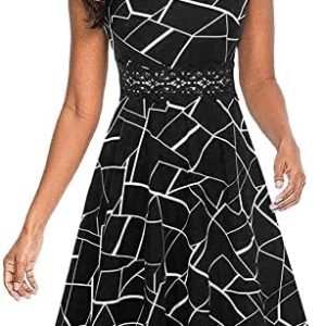 Owin Women’s Vintage Floral Lace Flared A-Line Swing Casual Party Cocktail Dresses Sleeveless