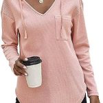 RIROW Womens Tops Long Sleeve Waffle Hoodies Drawstring Sweatshirt 2024 New S-3XL