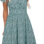 STYLEWORD Womens Summer Short Sleeve V-Neck Floral Wrap Waist Casual Dress with Pockets