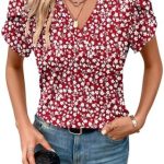 MOLERANI Womens T Shirts Petal Sleeve V Neck Casual Tees Summer Basic Tops
