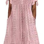 Womens Cold Shoulder Dresses Short Sleeve V Neck Cute Sundresses 2024 Summer Flowy Midi Dress with Pockets