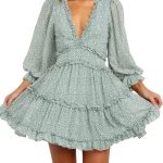 Dokotoo Women’s Casual Boho Floral Printed V Neck Tops Drawstring Short Long Sleeve T Shirt Blouses
