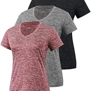 Cosy Pyro 3 Pack Women’s Short Sleeve Dry Fit T-Shirts Moisture Wicking Athletic V-Neck Gym Tee Exercise Yoga Tops