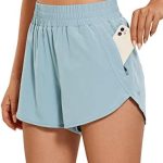 CRZ YOGA Women’s High Waisted Running Shorts Mesh Liner – 3” Dolphin Quick Dry Athletic Gym Track Workout Shorts Zip Pocket