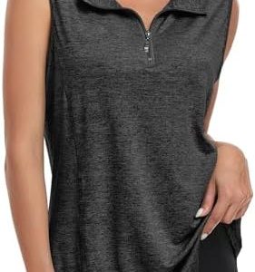 Viracy Women’s Zip Up Golf Workout Tank Tops Sleeveless Quick Dry Athletic Polo Shirts