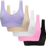 Plus Size Bras for Women, 5 Pack Seamless Comfortable Sports Bras, Workout Wirefree Bra