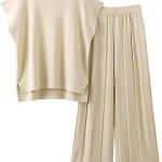Tanming Women’s 2 Piece Outfits Sweater Set Knit Pullover Tops High Waisted Pants Sweatsuits Lounge Set