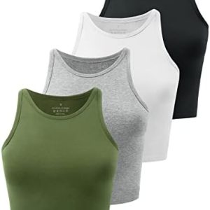 Kole Meego 4 Pack Cotton Crop Tops for Women Workout Cropped Tank Top