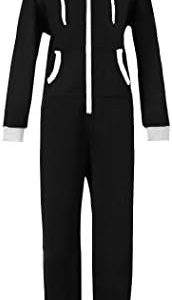 WOTOGOLD Men and Women Black Blue Pajamas Sportswear Hooded Unisex Jumpsuit